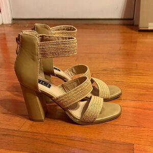 Vici Tan and Cream Block Heel Sandals